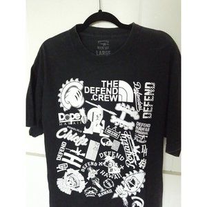 DEFEND HAWAII Mens S/S DEFEND CREW Graphic Logo t-Shirt L Black Faded
